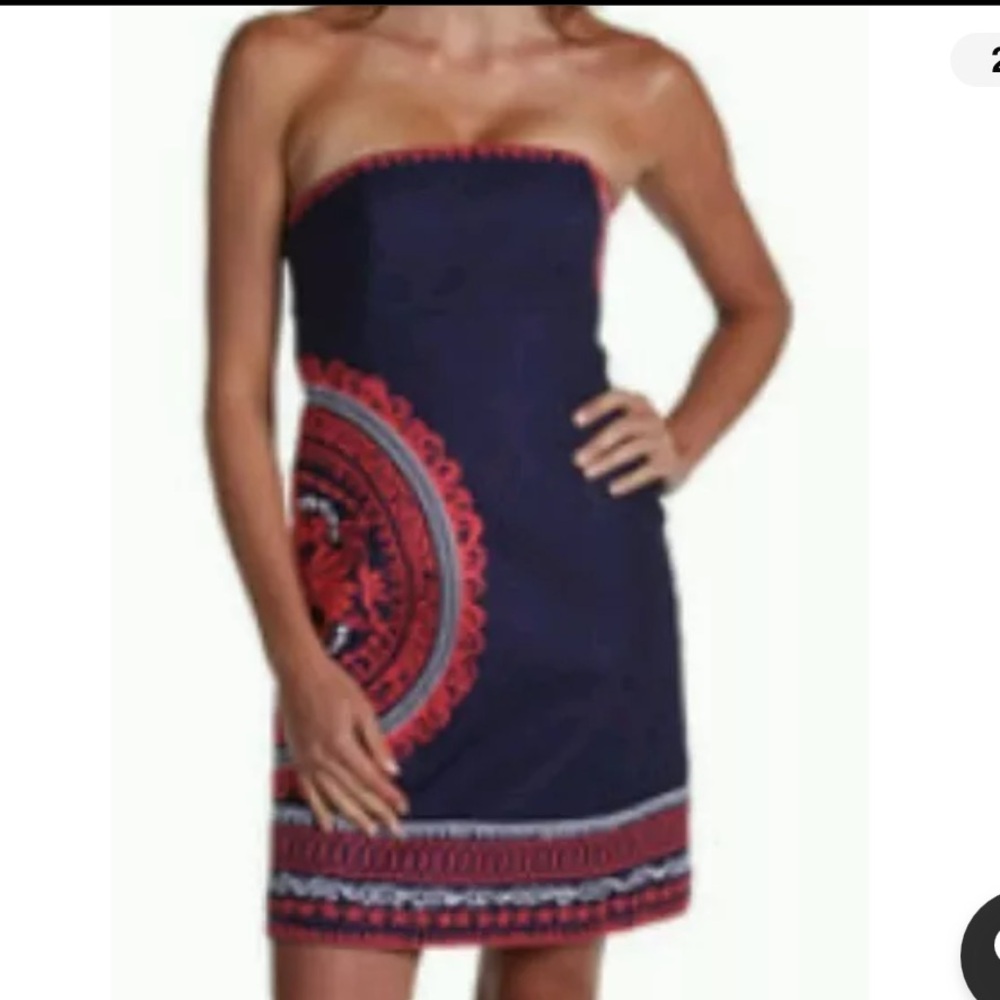 Lilly Pulitzer Bowen Basketweave Strapless Dress Summer Navy Size 2